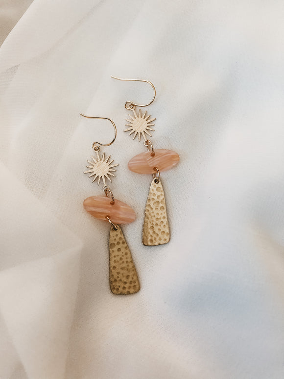 Coral Sunburst Drop Earrings